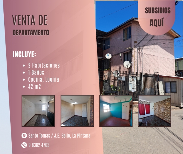 Dpto de 42 m², 2 dormitorios, Condominio San Alberto, J.E.Bello con Sto.Tomas La Pintana