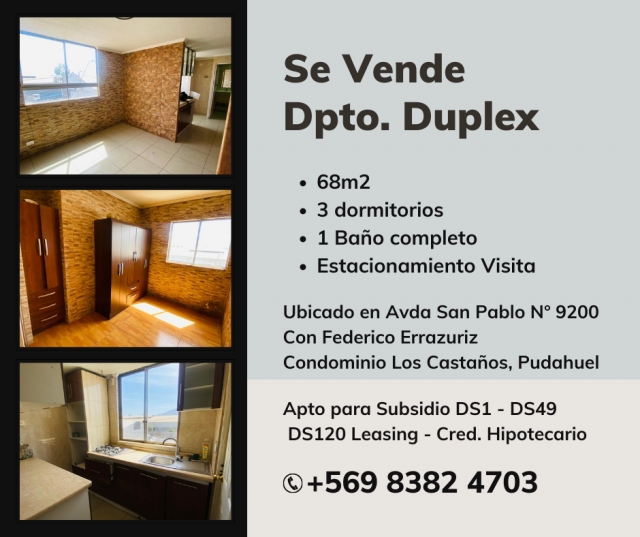 Dpto 3 dormitorios, 68 m2, Condominio Los Castaños - Avenida San Pablo 9200 con Federico Errazuriz, Comuna de Pudahuel