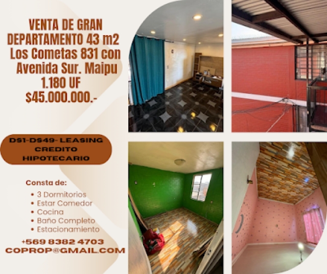 Venta de exelente dpto 3 dormitorios Maipu Villa Bernardo Ohiggins Maipu Avda Portales / 4 Poniente